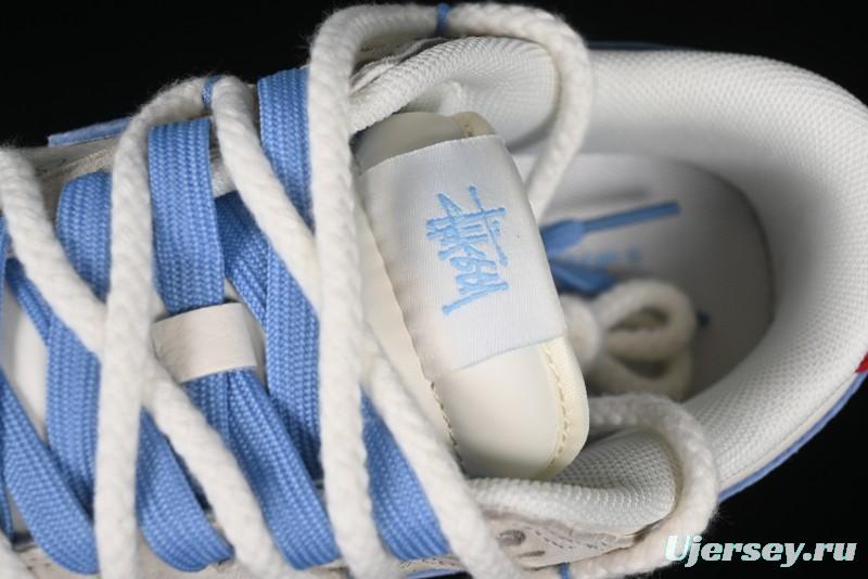Nike SB Dunk Low Stussy Anniversary Edition Customized Low-Top Casual Skate Shoes with Blue Swoosh - SJ2068-279
