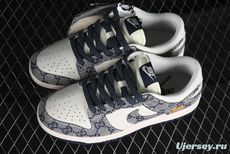 Nike SB Dunk Low Gucci Collaboration - Dark Blue Anniversary High-End Custom Low-Top Casual Skate Shoes - BB9676-313