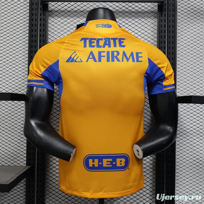 Player Version 25/26 Tigres UANL Home Yellow with Blue Stripes Jersey