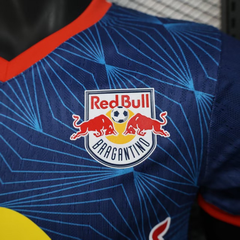 Player Version 25/26 RB Bragantino Blue with Geometric Pattern and Red Bull Logo Jersey