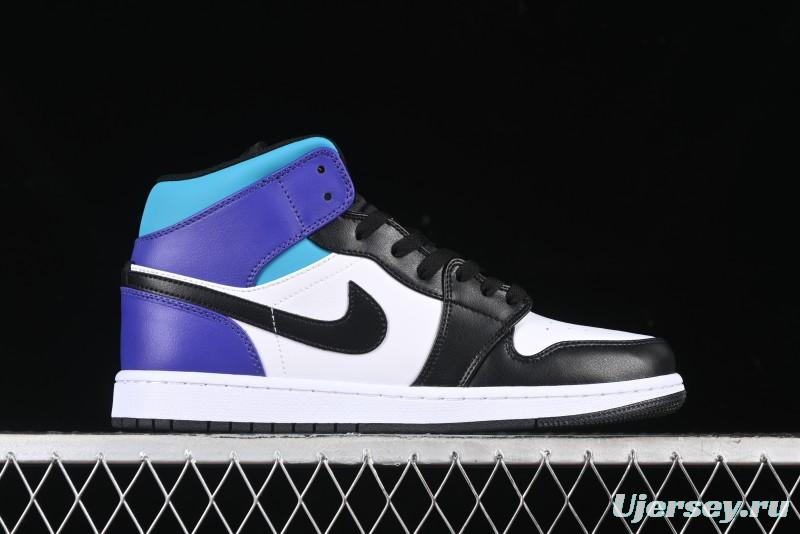 Nike Air Jordan 1 Mid AJ1 Lakers Colorway Black White Purple Mid-Top Casual Sneakers - DQ8426-154