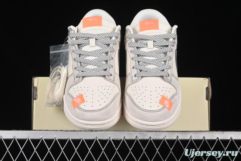 Nike SB Dunk Low Stussy Collaboration Patch Grey White Dark Grey Swoosh Anniversary Custom Low-Top Casual Skate Shoes - MM1089-024