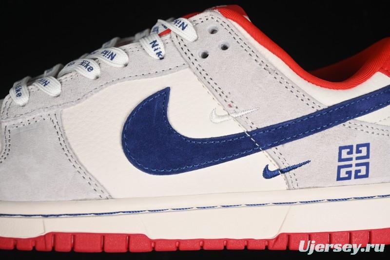 Nike SB Dunk Low Givenchy Collaboration - Gray Blue Red Double Swoosh Anniversary High-End Custom Low-Top Casual Sneakers - CF3688-033