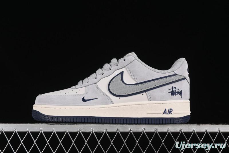 Nike Air Force 1 '07 Low Stussy Collaboration - Grey Pigskin Blue Sole Low-Top Casual Sneakers - XZ3318-028