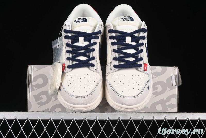 Nike SB Dunk Low The North Face Collaboration - Grey Pigskin Navy Swoosh Anniversary Custom Low-Top Casual Skate Shoes - SJ1089-012