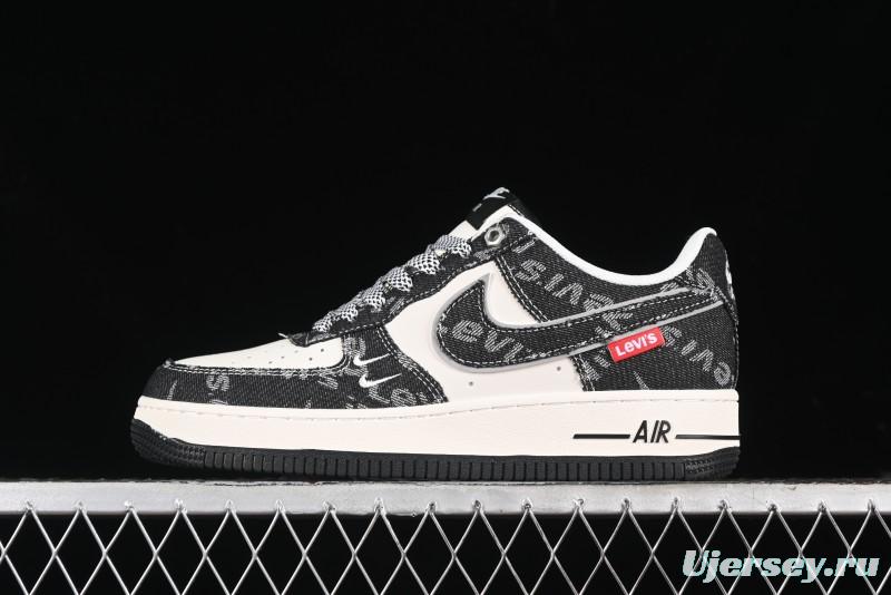 Nike Air Force 1 '07 Low Levi's Collaboration Double Swoosh Beige Black Casual Sneakers - SJ6698-001