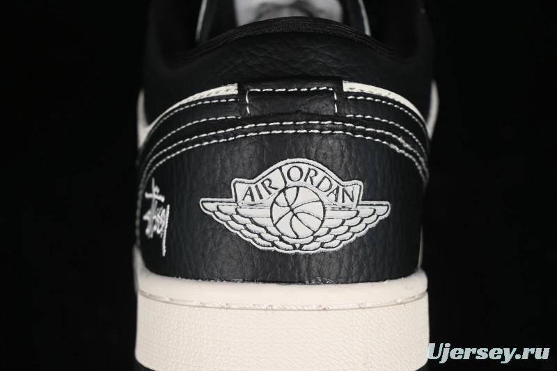 Nike Air Jordan 1 Low Stussy Collaboration - Black Sail Stitched Retro Basketball Shoes - CF3688-023