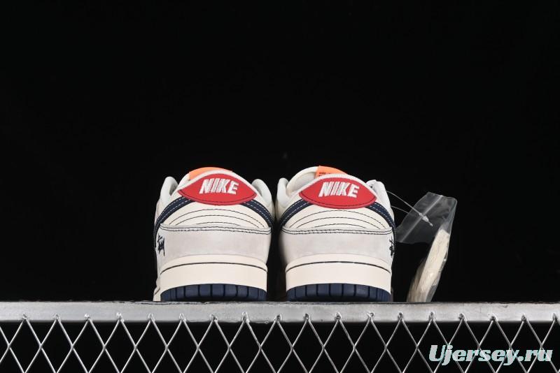 Nike SB Dunk Low Stussy Collaboration - Patchwork Grey White Dark Blue Swoosh Anniversary Custom Low-Top Casual Skate Shoes - MM1089-025