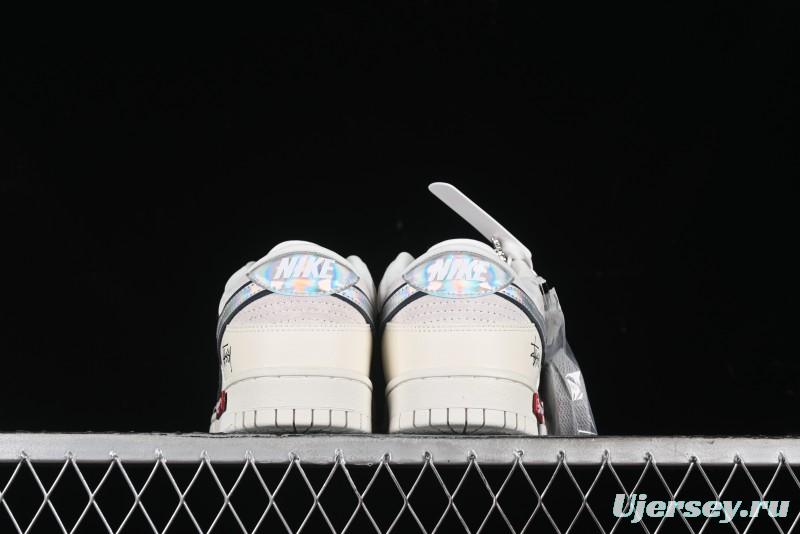 Nike SB Dunk Low Supreme x Stussy Triple Collaboration - Beige Silver Swoosh Anniversary Custom Low-Top Casual Skate Shoes - KK1333-005