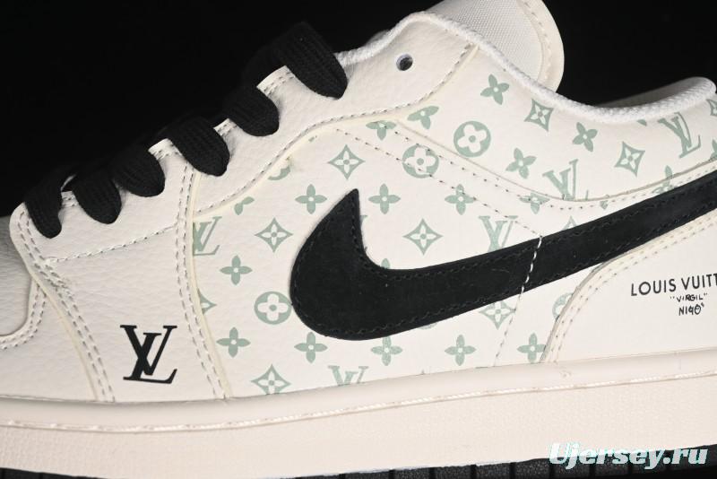 Nike Air Jordan 1 Low AJ1 LV Collaboration - Printed Dark Blue Swoosh High-End Custom Retro Basketball Shoes - WG8850-009