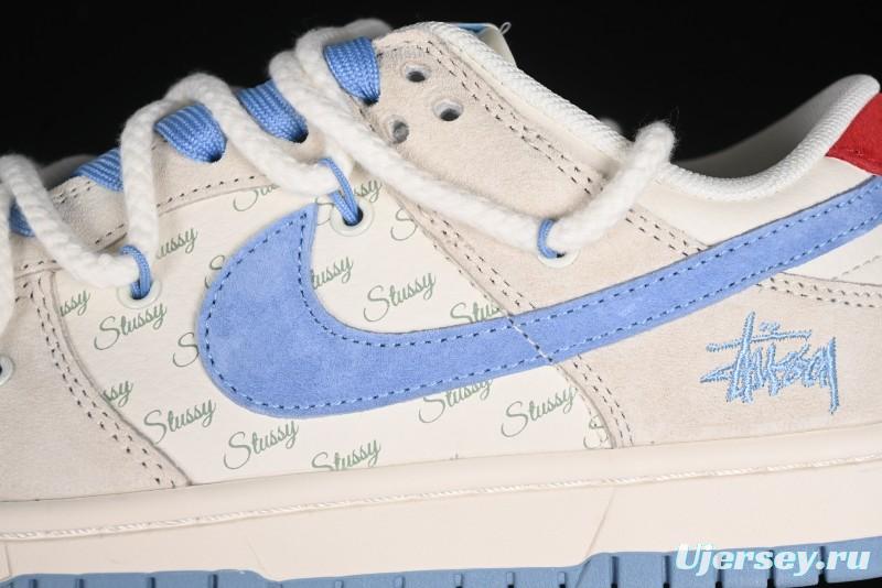 Nike SB Dunk Low Stussy Anniversary Edition Customized Low-Top Casual Skate Shoes with Blue Swoosh - SJ2068-279