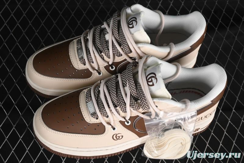 Nike Air Force 1 '07 Low Gucci Collaboration - Brown Coffee Drawstring Low-Top Casual Sneakers - SJ1198-400