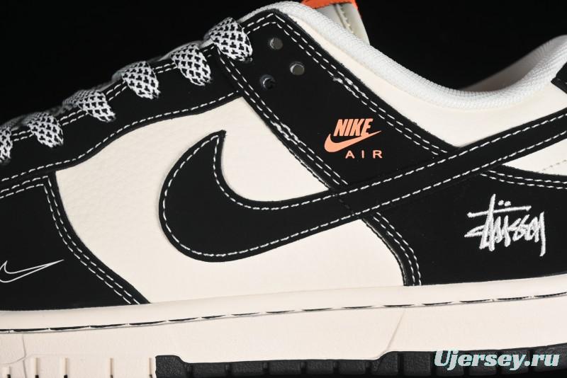 Nike SB Dunk Low Stussy Collaboration - Patchwork Cream Black Swoosh Anniversary Custom Low-Top Casual Skate Shoes - MM1089-023