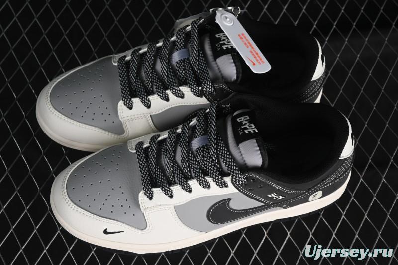 Nike SB Dunk Low BAPE Collaboration Anniversary Edition - White Grey Black Low Top Casual Skate Shoes - BB8969-007
