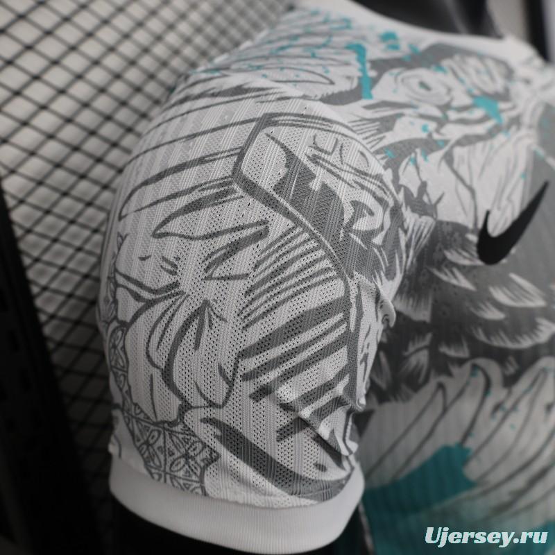 Player Version 2025 Brazil White with Blue Macaw Jersey