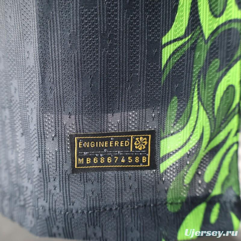 Player Version 2025 Brazil Dark Grey with Neon Green Flame Jersey