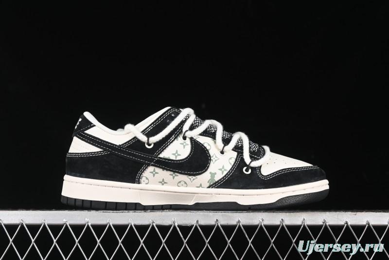 Nike SB Dunk Low Violent Bear Series - Lace-Up Beige with Black Swoosh Anniversary High-End Customized Low-Top Casual Skate Shoes - SJ2068-290
