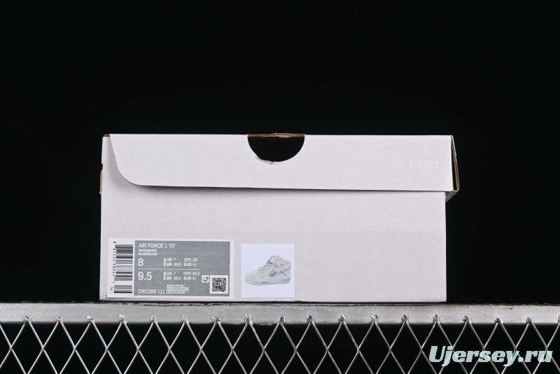 Nike Air Force 1 '07 Mid Light Blue Hand-Painted Cracked Three Stripes Shadow Mid-Top Casual Sneakers - CW2289-111