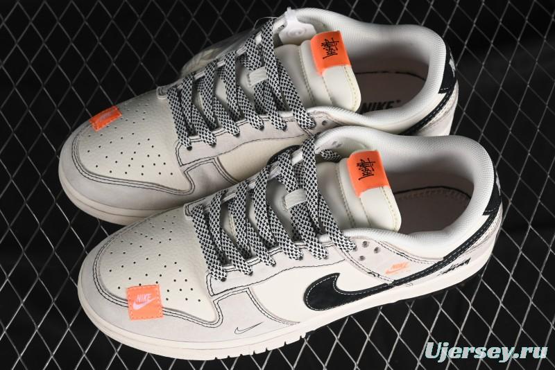 Nike SB Dunk Low Stussy Collaboration Patchwork Grey White Black Swoosh Anniversary Custom Low-Top Casual Skate Shoes - MM1089-022