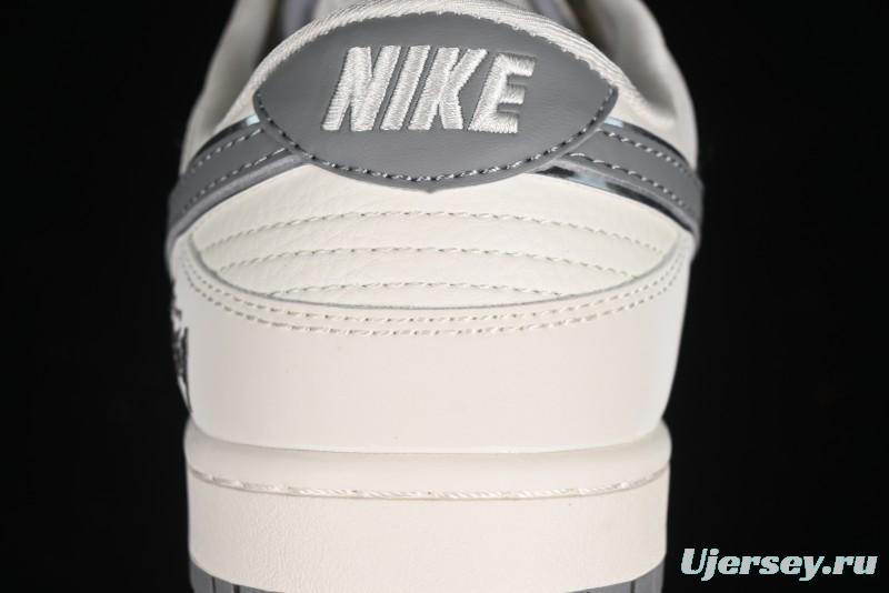 Nike SB Dunk Low Stussy Collaboration - Off White Dark Grey Swoosh Anniversary Custom Low-Top Casual Skate Shoes - DQ1098-382