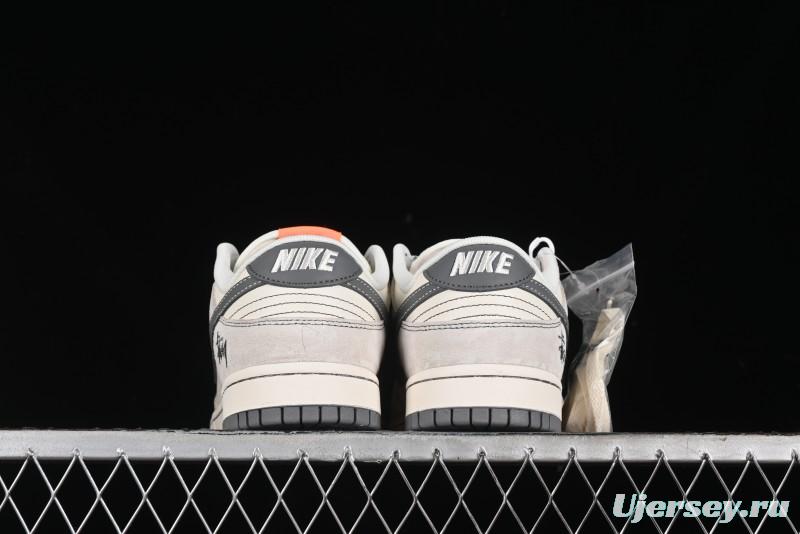 Nike SB Dunk Low Stussy Collaboration Patch Grey White Dark Grey Swoosh Anniversary Custom Low-Top Casual Skate Shoes - MM1089-024