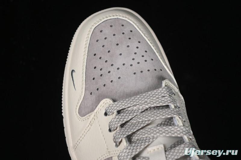 Nike Air Jordan 1 Low Supreme Collaboration - Dual-Tone Beige/Grey Retro Basketball Shoes - SJ9950-030