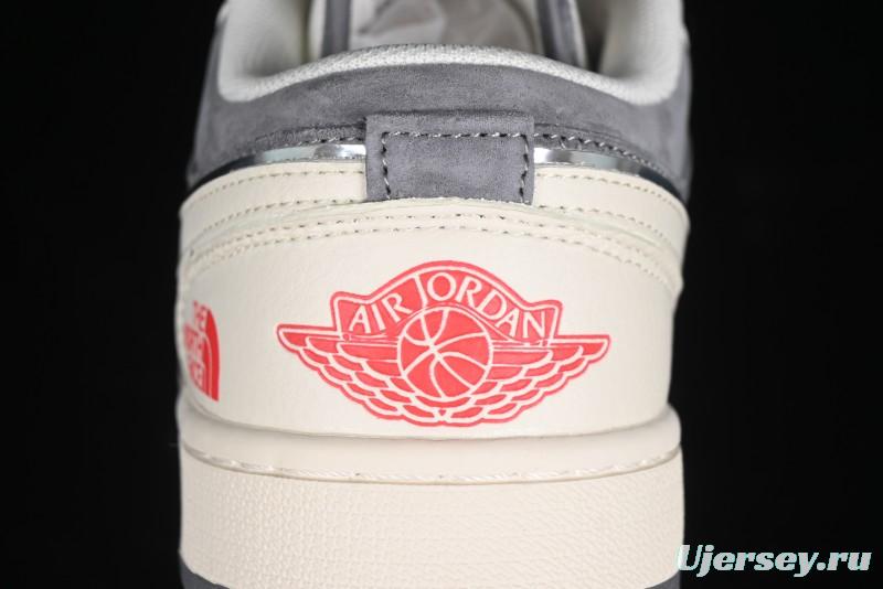Nike Air Jordan 1 Low AJ1 The North Face Collaboration - Off White Grey Silver Trim Retro Basketball Shoes - SJ9950-039