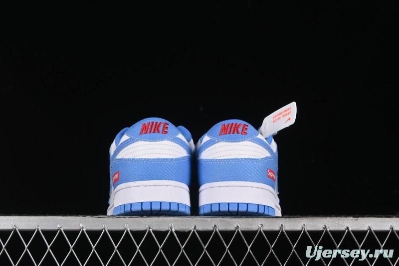 Nike SB Dunk Low Supreme Collaboration - Woven Blue Swoosh Anniversary Custom Low-Top Casual Skate Shoes - KK1888-015