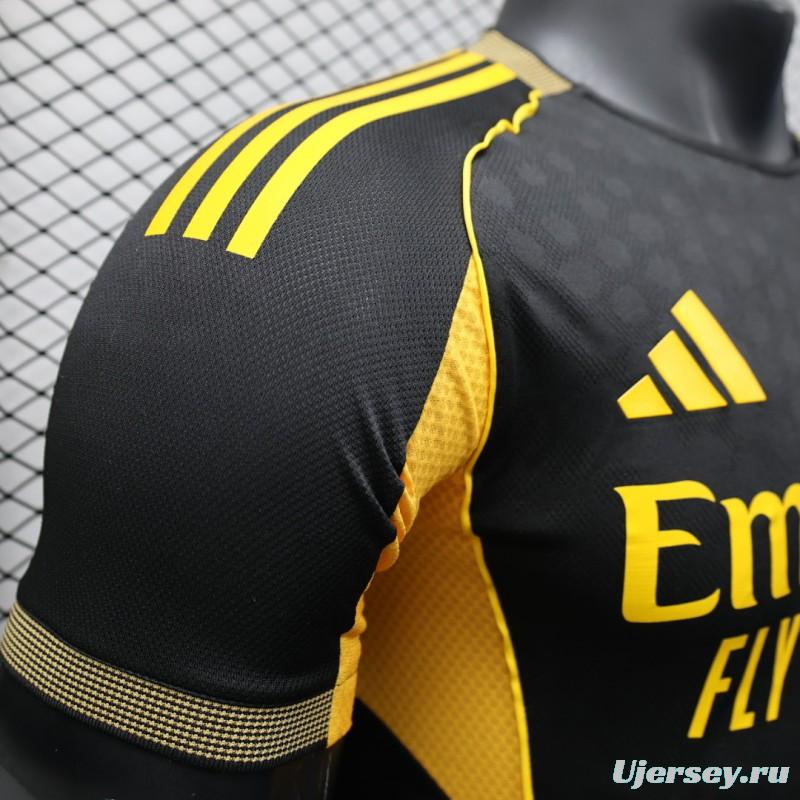 Player Version 25/26 Real Madrid Black with Gold Accents and Emirates Sponsor Jersey