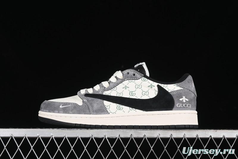 Nike Travis Scott x Fragment Design x Air Jordan 1 Low OG SP AJ1 Gucci Collaboration - Black Hook Dragonfly Low-top Casual Sneakers - SJ2068-137