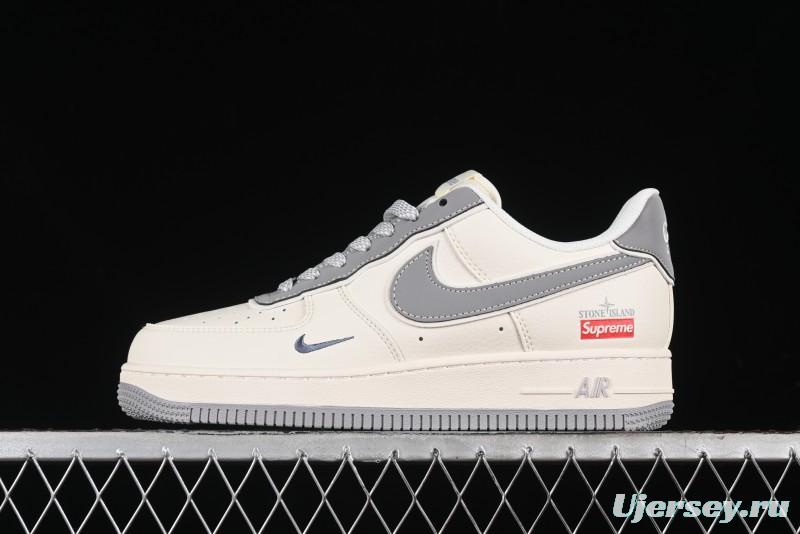 Nike Air Force 1 '07 Low Stone Island Supreme Collaboration Off-White Star Grey Low-Top Casual Sneakers - BB1616-303