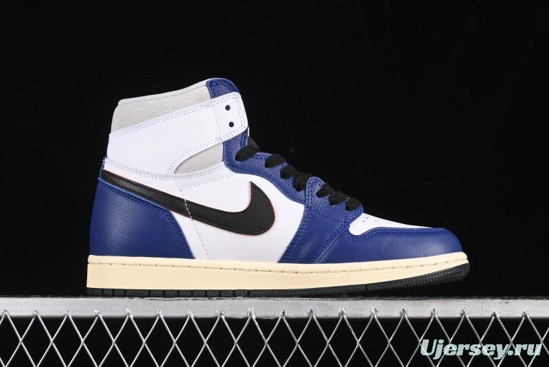 Nike Air Jordan 1 Retro High Basketball Shoes in White Deep Royal Blue - DZ5485-100