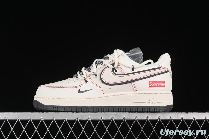 Nike Air Force 1 '07 Low Supreme Collaboration - Red Stitch Grey Sole Casual Sneakers - SJ1198-600