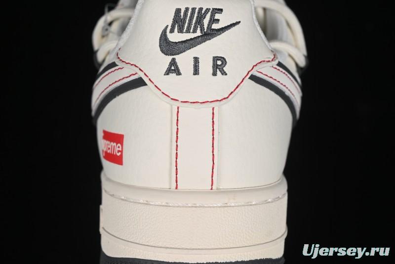 Nike Air Force 1 '07 Low Supreme Collaboration - Red Stitch Grey Sole Casual Sneakers - SJ1198-600