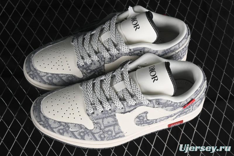 Nike Air Jordan 1 Low AJ1 Dior Collaboration - Grey Blue Red Label Retro Basketball Shoes - SJ9950-037