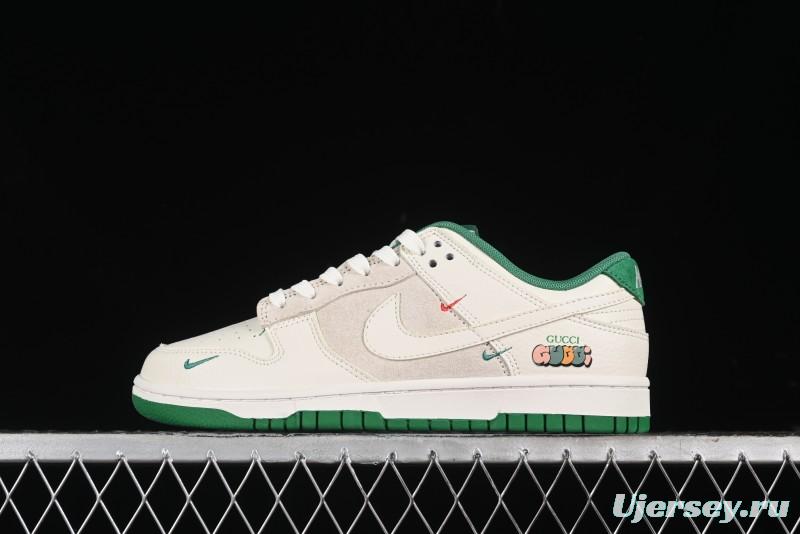 Nike SB Dunk Low Gucci Collaboration - Custom White Swoosh Leather Patch Anniversary Edition Low-Top Casual Skate Shoes - KK1688-052