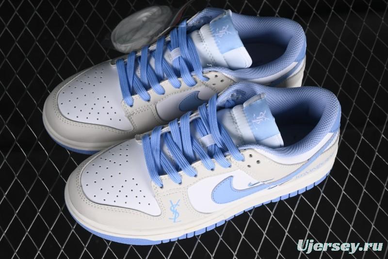 Nike SB Dunk Low Saint Laurent Series - White Grey Blue Swoosh Anniversary High-End Custom Low-Top Casual Sneakers - GF2409-168