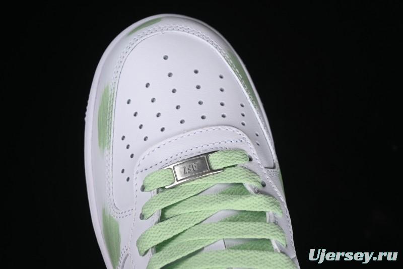 Nike Air Force 1 '07 Mid Hand-Painted White Green with Swoosh Shadow and Strap - CW2289-111