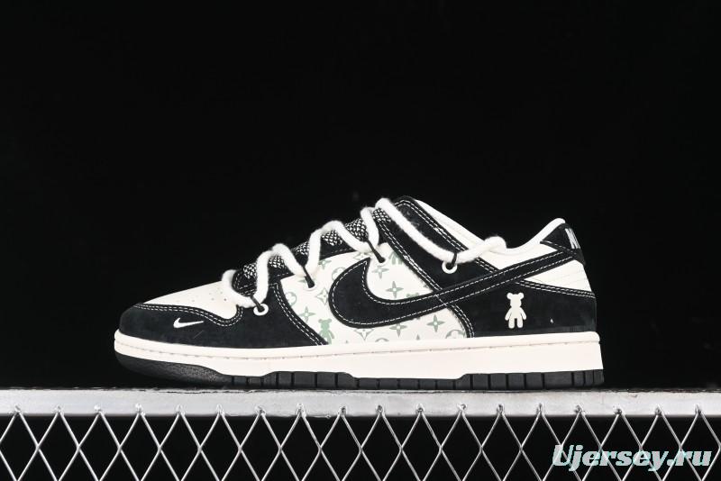 Nike SB Dunk Low Violent Bear Series - Lace-Up Beige with Black Swoosh Anniversary High-End Customized Low-Top Casual Skate Shoes - SJ2068-290