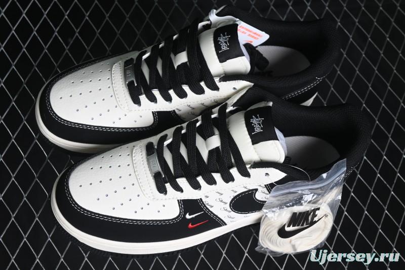 Nike Air Force 1 '07 Low Stussy Collaboration - Black White Mini Swoosh Low-Top Casual Sneakers - SJ6698-010