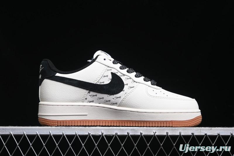 Nike Air Force 1 '07 Low Stussy Collaboration - Beige Black Hook Gum Sole Low-Top Casual Sneakers - XZ6188-255