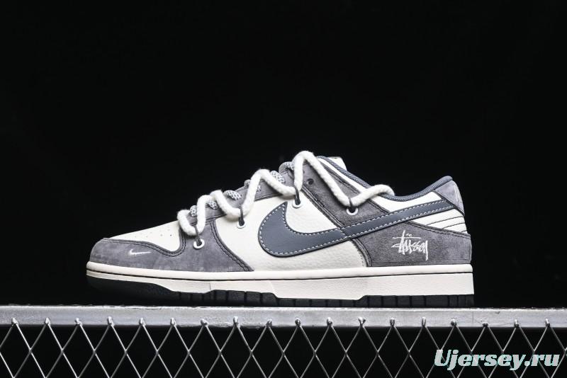 Nike SB Dunk Low Stussy Collaboration - Lace-Up Beige Grey Hook Anniversary High-End Custom Low-Top Casual Skate Shoes - YX5066-206