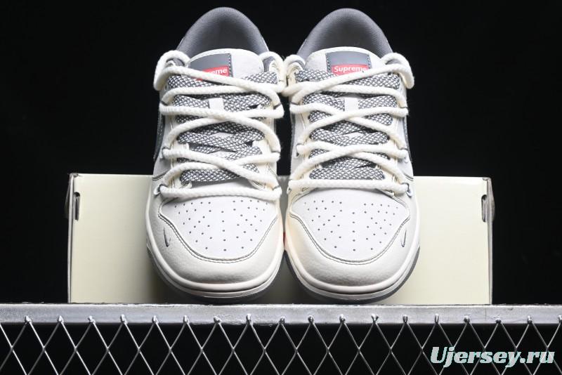 Nike SB Dunk Low Supreme x Stone Island Triple Collaboration - Strap Patch Gray Hook Anniversary High-End Custom Low-Top Casual Skate Shoes - YX5066-203