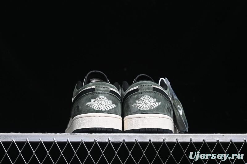 Nike Air Jordan 1 Low AJ1 The North Face Collaboration - Custom Premium Pigskin Dark Green Retro Basketball Shoes - DM9188-004
