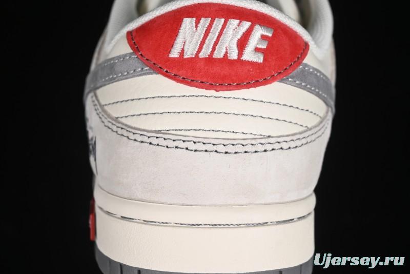 Nike SB Dunk Low Stussy Collaboration - Embroidered Grey Swoosh Anniversary Custom Low-Top Casual Sneakers - MM1089-033