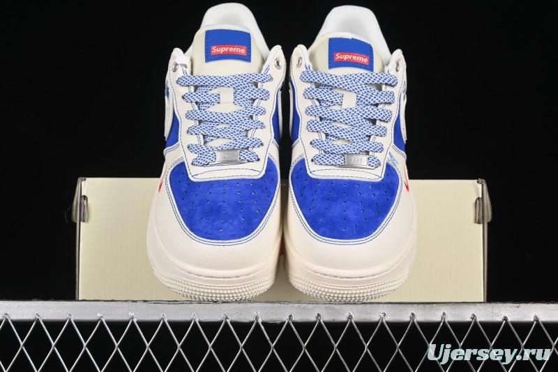 Nike Air Force 1 '07 Low Supreme Collaboration - Off White Navy Blue Low Top Casual Sneakers SJ6698-004