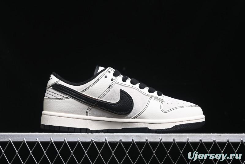 Nike SB Dunk Low Supreme Collaboration - Black Stitch Mini Swoosh Custom Low-Top Casual Skate Shoes - XX3186-302
