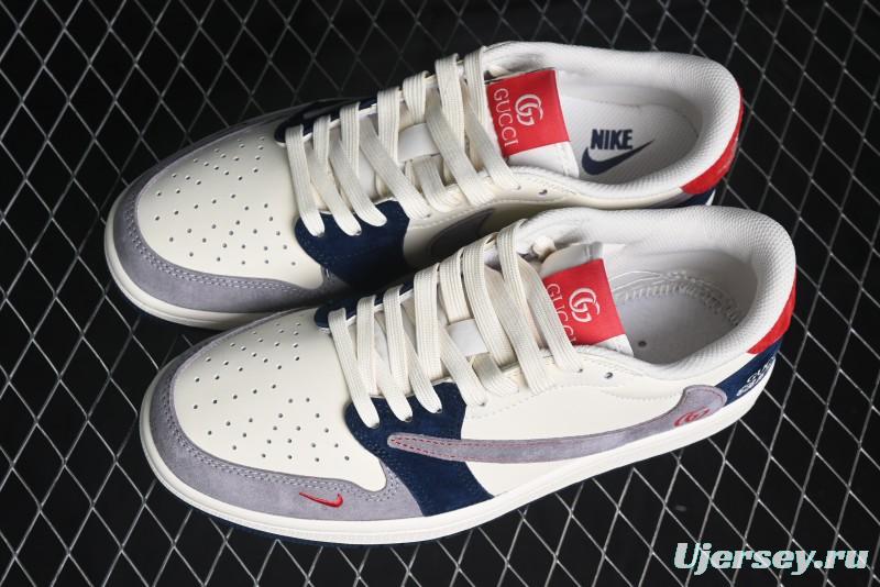 Nike Travis Scott x Fragment Design x Air Jordan 1 Low OG SP AJ1 Multi-Color Patchwork Low-Top Casual Sneakers - DM7866-039