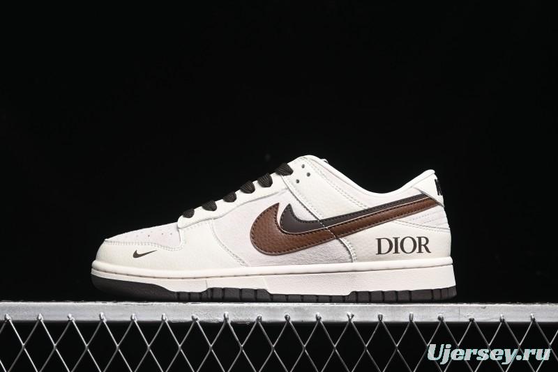 Nike SB Dunk Low Dior Collection - Beige Brown Swoosh Anniversary Custom Low-Top Casual Skate Shoes - XD6188-046