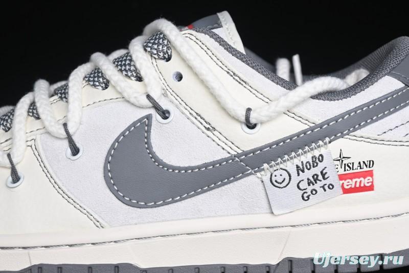 Nike SB Dunk Low Supreme x Stone Island Triple Collaboration - Strap Patch Gray Hook Anniversary High-End Custom Low-Top Casual Skate Shoes - YX5066-203